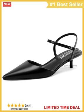 Kitten Heel Pumps Pointed Toe Faux Leather Ankle Strap Low Heels